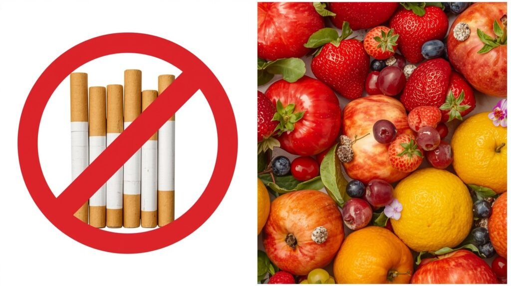 Healthy lifestyle choice replacing smoking with fresh fruit
