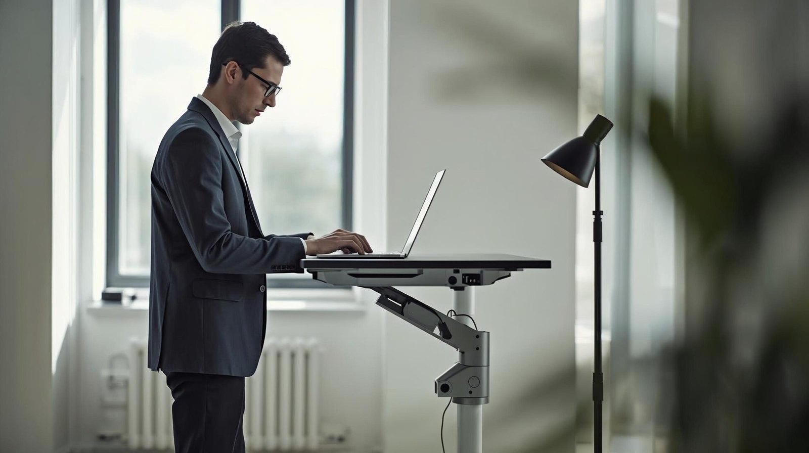 Standing desk setup promoting calorie burn and better posture.